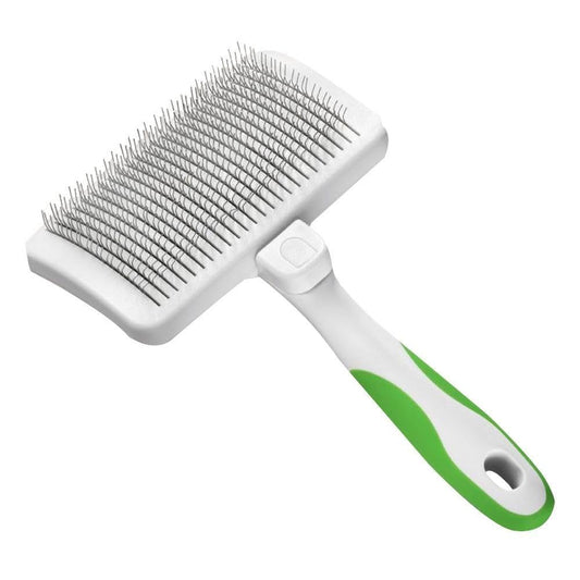 Andis 40160 Self-Cleaning Animal Slicker Brush - Grooming Brush for Pet Deshedding Fur - Reduces Shedding Up to 90%, Removes Tangles, Dirt & Loose Hair - Ideal Gift for Pet Lovers – White,Silver Small