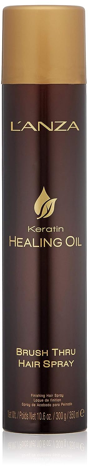 L'Anza Keratin Healing Oil Brush Thru Hair Spray With Medium Hold Effect, For A Shiny Finishing And A Long-Lasting Look, With Triple Uv And Heat Protection, Suitable For All Hair Types (10.6 Fl Oz)