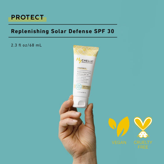 MyCHELLE Dermaceuticals Solar Defense SPF 30 (2.3 Fl Oz) - Moisturizing Reef Safe Sunscreen with Red Algae Extract and Kukui Oil - Travel Size Zinc Sunscreen for Face and Body