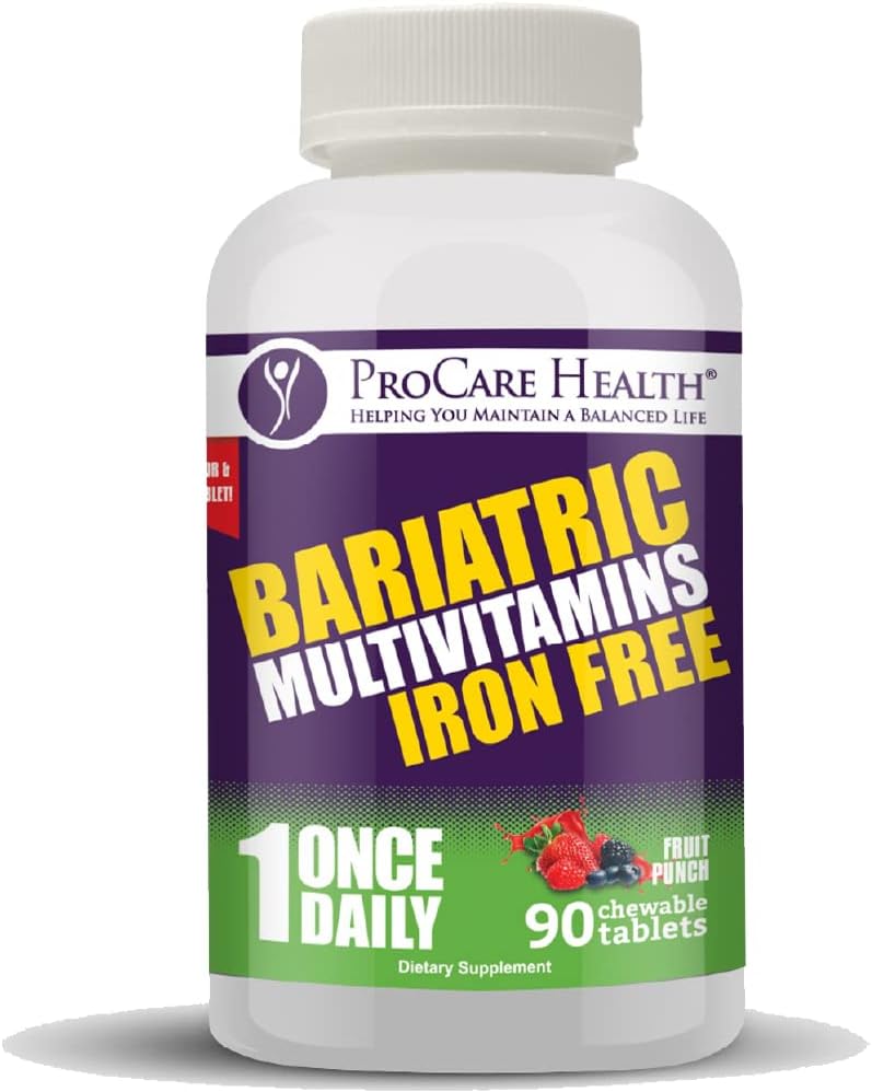 ProCare Health | Once Daily Bariatric Multivitamin | Chewable | Iron Free l Fruit Punch | 90 Count