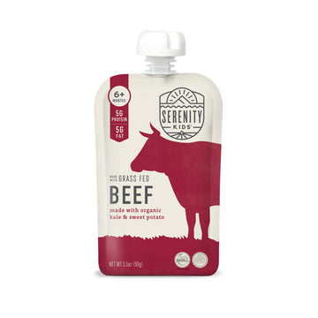 Serenity Kids 6+ Months Baby Food Pouches Puree Made With Ethically Sourced Meats & Organic Veggies | 3.5 Ounce Bpa-Free Pouch | Grass Fed Beef, Kale, Sweet Potato | 1 Count