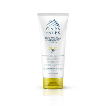 Oars + Alps Mineral SPF 30 Sunscreen Body Lotion, Infused with Hyaluronic Acid, Shea Butter, and Coconut Oil, Water and Sweat Resistant, 6 Fl Oz