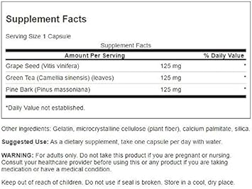 Swanson Grape Seed Green Tea & Pine Bark Complex Heart Cardiovascular Immune Support Health Antioxidant Healthy Blood Pressure Support Polyphenols OPCS Herbal Supplement 60 Capsules (Caps)