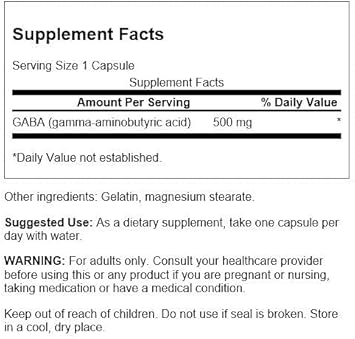 Swanson Gaba - Amino Acid Supplement Promoting Calm & Relaxation To Support Restful Sleep - High Potency Formula To Support Healthy Stress Levels - (100 Capsules, 500Mg Each)