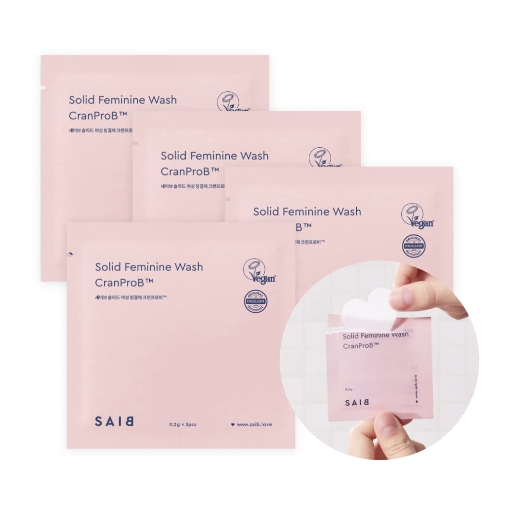 SAIB On-the-Go Foaming Feminine Wash Packets, Solid Heart Shaped Cleansing Tab Turns into a Daily PH Balanced Intimate Foaming Wash when Mixed with Water, Packaging Fully Dissolves in Water (12 Count)