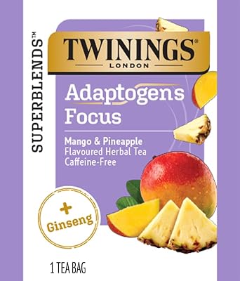 Twinings Superblends Adaptogens Focus With Ginseng Flavoured Mango & Pineapple Herbal, Caffeine-Free, 18 Tea Bags (Pack Of 6), Enjoy Hot Or Iced