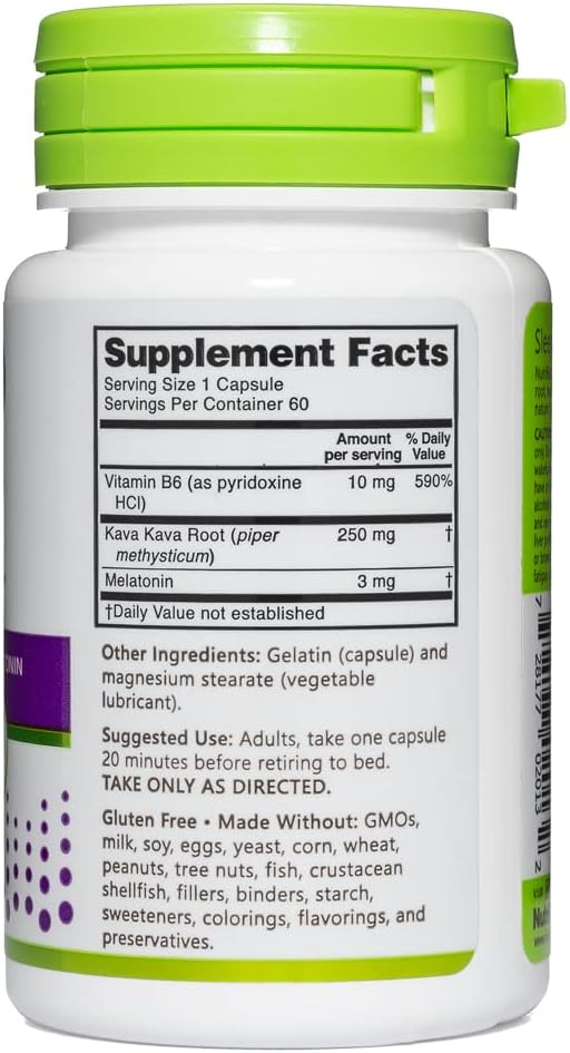 NutriBiotic – MetaRest, 60 Capsules | 3 Mg Melatonin & 250 Mg Kava Root to Support Restful Sleep | Highly Absorbable Drug-Free Sleep Support | Gluten-Free & Made Without GMOs or Preservatives