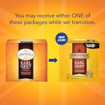 Twinings Earl Grey Black Tea, 100 Individually Wrapped Tea Bags, Flavoured With Citrus And Bergamot, Caffeinated, Enjoy Hot Or Iced