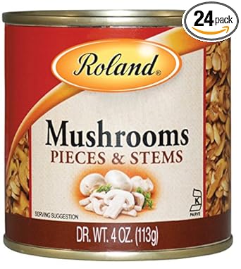 Roland Foods Canned Button Mushroom Pieces And Stems, Specialty Imported Food, 4-Ounce Can