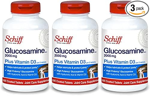 Schiff Glucosamine 2000Mg With Vitamin D3 And Hyaluronic Acid, 150 Tablets - Joint Supplement (Pack Of 3)