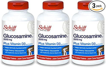 Schiff Glucosamine 2000Mg With Vitamin D3 And Hyaluronic Acid, 150 Tablets - Joint Supplement (Pack Of 3)