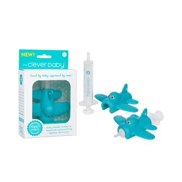 Teether and Dispenser in One for Baby - Meet Jet by The Clever Baby - Easy to Hold - Perfect Shape for Baby to Get Relief to Back Teeth - BPA Free - Great Baby Gift