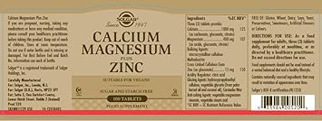Solgar® Calcium Magnesium Plus Zinc Tablets - Pack Of 100 - Healthy Bones, Teeth & Muscles - Supports Health Of Nervous System - Vegan