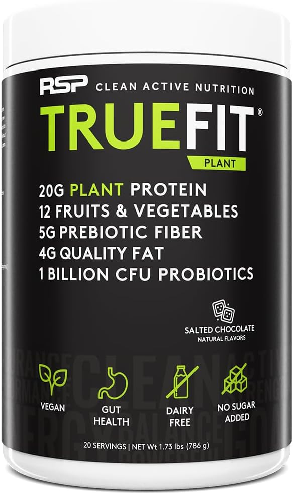 RSP TrueFit Vegan Protein Powder Meal Replacement Shake, Plant Based Protein + Organic Fruits & Veggies, Fiber & Probiotics, Gluten Free, Dairy Free
