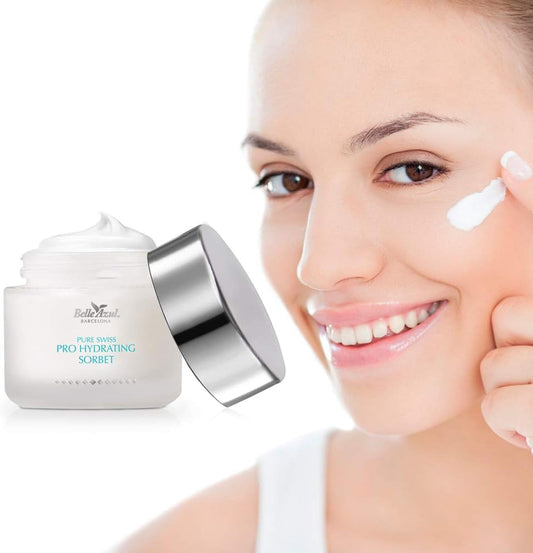 Belle Azul Pure Swiss Light Facial Day Cream - Enriched with hyaluronic acid and argan stem cells - No need to rinse / 50 ml - Made in Spain