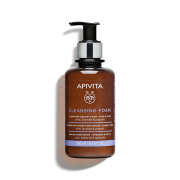 Apivita Cleansing Foam | Hydrating & Soothing Cleansing Creamy Foam For Face & Eyes With Olive, Lavender & Propolis, 200 Ml / 6.67 Oz