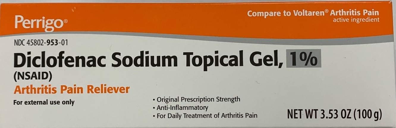 Perrigo Diclofenac Sodium (Nsaid) Topical Gel, 1% With Dosing Card., 3.53 Oz (100 G), Arthrits Pain Relief Anti Inflamatory For Hand, Wrist, Elbow, Foot, Ankle, Knee. Compare To Voltaren 1% Gel