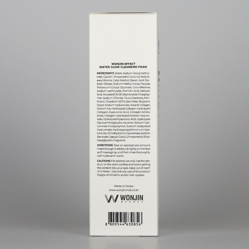 Wonjin Effect Water Glow Cleansing Foam 5.29 Fl Oz, Oil Free, Hypoallergenic Facial Cleanser, Hydrating Face Wash, Salicylic Acid, Bha & Pha, Hyaluronic Acid, Sensitive Skin, Kbeauty : Beauty & Personal Care