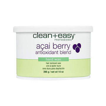Clean + Easy Acai Berry Hard Wax For Hair Removal – Non-Strip, Depilatory Wax For Painless Full Body, Face, Bikini Brazilian Waxing, Removes Fine To Coarse Hair, 14 Oz