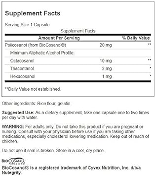 Swanson Policosanol - Supplement Helps Support Cardiovascular Health - All Natural Formula Aids Good Heart Health & Function - Helps Maintain Healthy Cholesterol Levels (60 Capsules, 20mg each) 2 Pack