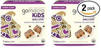 Gomacro Kids Macrobar Organic Vegan Snack Bars - Chocolate Chip Cookie Dough (0.90 Ounce Bars, 7 Count) (Pack Of 2)