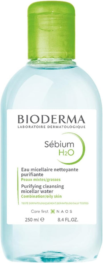 Bioderma Sébium H2O - Purifying Micellar Water For Oily, Combination & Acne Prone Skin, Cleanser Removes Impurities, Pollution & Pollen, Gentle Makeup Remover, 250Ml