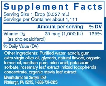 Pharmax D-Mulsion | Liquid Emulsified Vitamin D | 1 Fl. Oz. | Natural Lemon Flavor : Health & Household