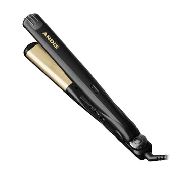 Andis 67695 Professional Curved Edge, 1-inch 450ºF High Heat Tourmaline Nano-Ceramic Hair Flat Iron with Dual Voltage and Auto Shut-Off - Frizz-Free Ceramic Hair Straightener - Black/Gold