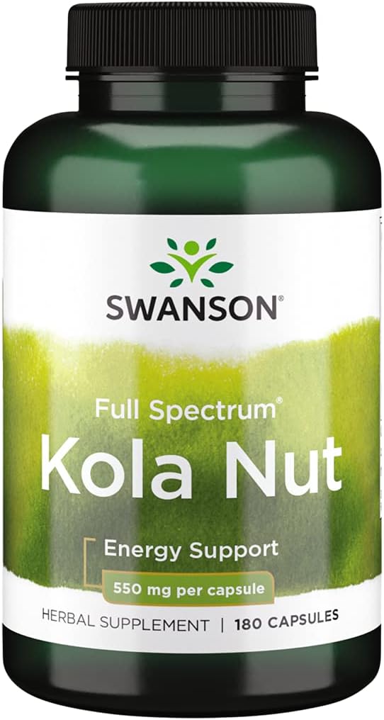 Swanson Full Spectrum Kola Nut Energy Mental Physical Performance Support 550 Milligrams 180 Capsules