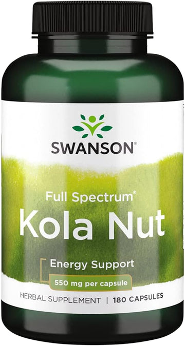 Swanson Full Spectrum Kola Nut Energy Mental Physical Performance Support 550 Milligrams 180 Capsules