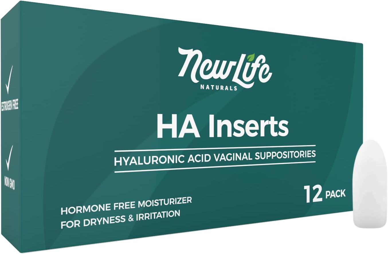 Newlife Naturals Hyaluronic Acid Vaginal Suppositories For Dryness | Vaginal Dryness Moisturizer | Hyaluronic Acid Suppositories For Women | Usa-Made Relief For Menopause, 12 Inserts, 30-Day Supply