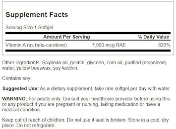 Swanson Beta-Carotene Vitamin A 25000 Iu Softgels - Skin, Eye, And Immune System Health - Antioxidant Support - 7500 Mcg (300 Softgels)