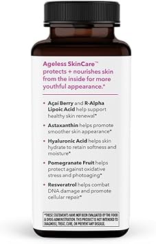 Lifeseasons Ageless Skincare - Anti Aging Supplement - Antioxidant Support - Moisturizes & Nourishes Skin - Acai Berry Astaxanthin Resveratrol R-Alpha Lipoic Acid & Pomegranate Extract - 90 Capsules : Health & Household