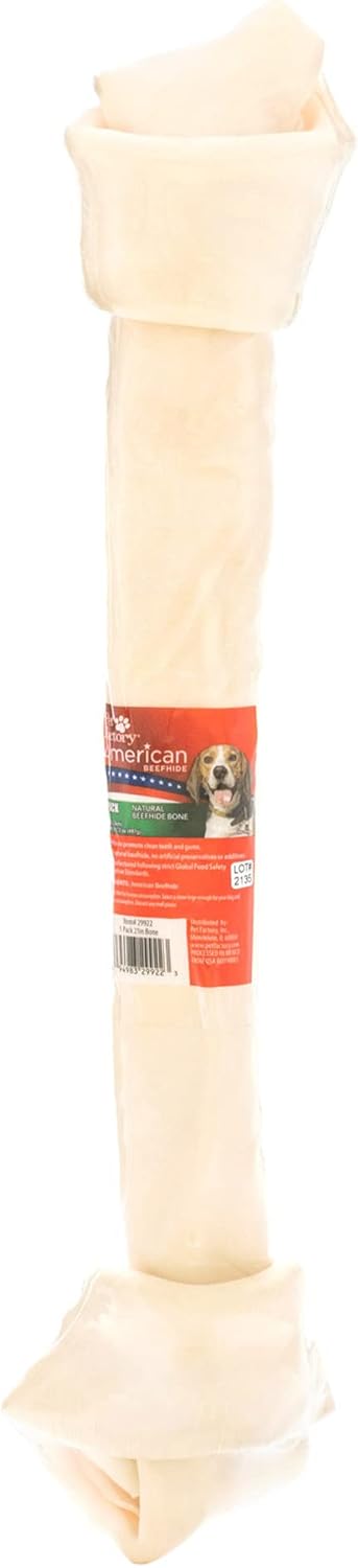 Pet Factory American Beefhide 20-22" Knotted Bone Dog Chew Treat - Natural Flavor, 1 Count/1 Pack
