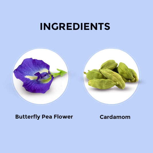 Blue Tea - Butterfly Pea Flower Cardamom Tea - 10 Tea Bags (Plant Based ) | Antioxidant Rich | Herbal Tea - Caffeine Free - Non-Bitter - Flower Based - Vegan - Non-Gmo- Natural Ingredients | Zipper Pack