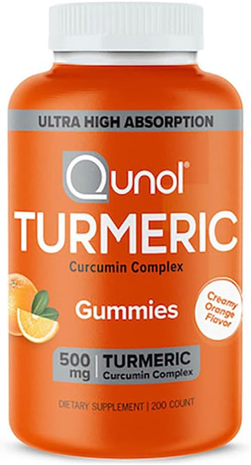 Qunol Turmeric Curcumin Gummies 500 mg Delicious Gummy Supplements Helps Support an Active Lifestyle, Orange, 60 Count