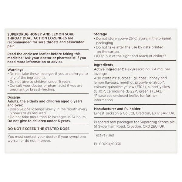 Honey & Lemon Sore Throat Dual Action 24 Lozenges