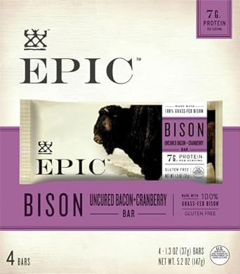 Epic Bison Bacon Cranberry Bars, Paleo Friendly, Gluten Free, 4 Ct, 1.3 Oz Bars