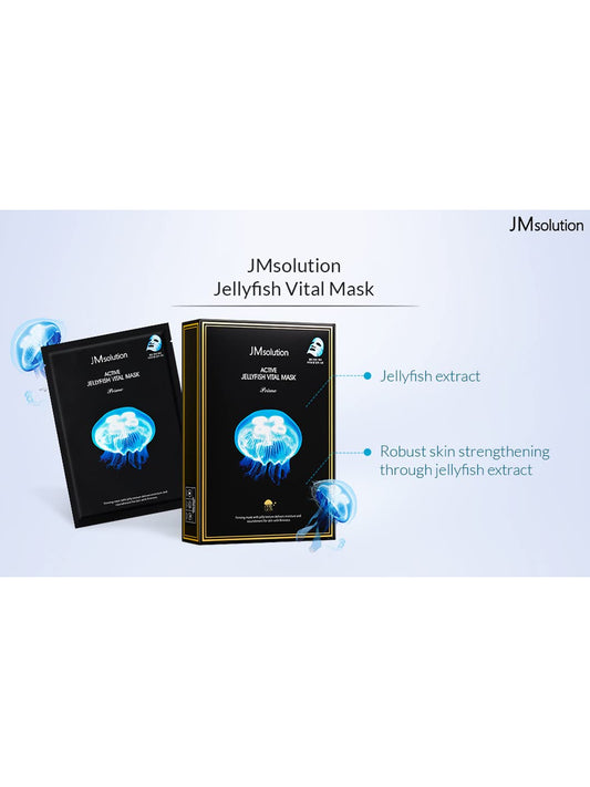 Jmsolution Active Jellyfish Vital Mask Prime - Korean Skincare Facial Mask -Jellyfish Extract, Hydrolyzed Collagen-Hydrating Nourishing- 10 Sheets For All Skin Type