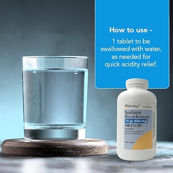 Rising Pharma - Sodium Bicarbonate 650Mg - Antacid Used For Acid Indigestion, Heartburn, Sour Stomach Stomach Upset - 1000 Tablets : Health & Household