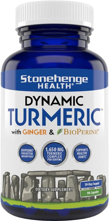 Stonehenge Health Dynamic Turmeric Curcumin With Ginger - High Potency - 1,650 Mg Turmeric With 95% Curcuminoids & Bioperine, Supports Joint Pain & Inflammation, 90 Vegetarian Capsules