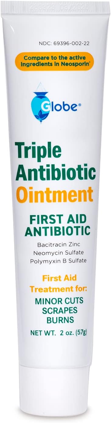 Globe (2 oz Triple Antibiotic First Aid Antibiotic Ointment, 24-Hour Infection Protection, Wound Care Treatment for Minor Scrapes, Burns and Cuts (2 oz Tube) : Health & Household