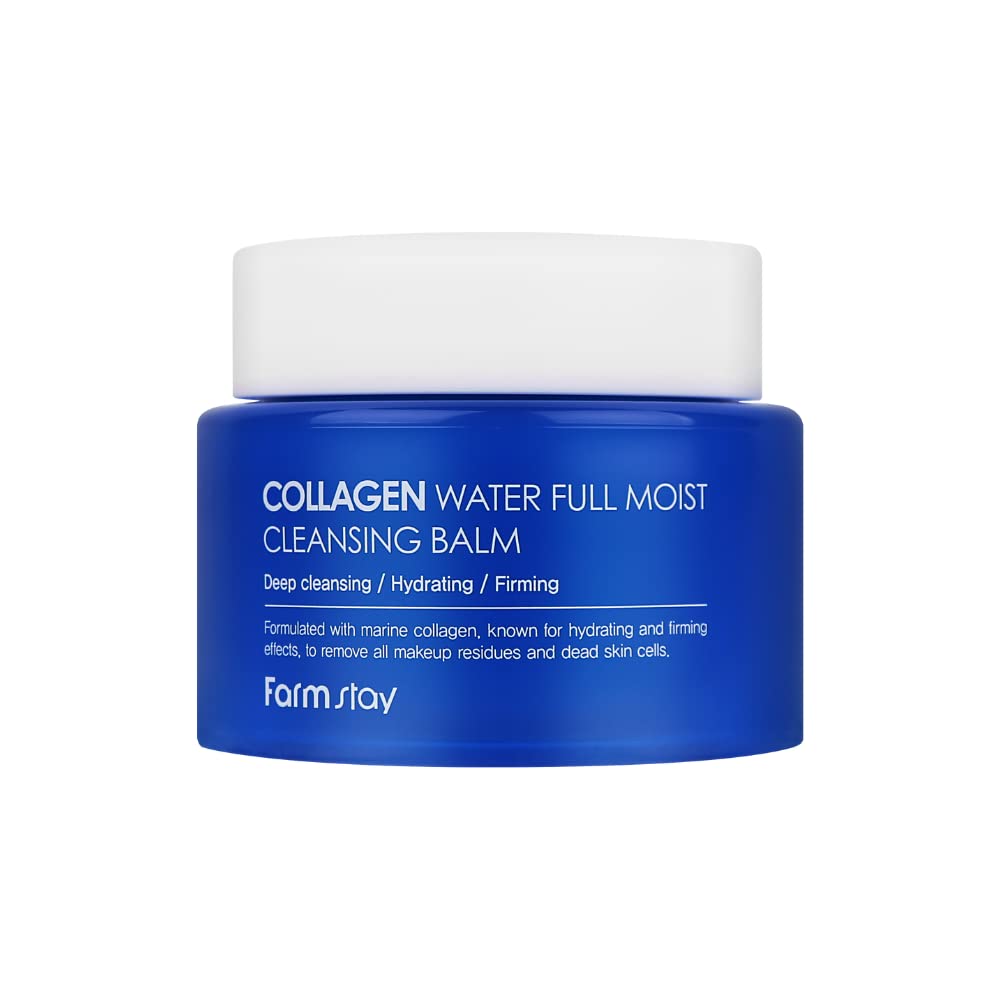 Farmstay Collagen Water Full Moist Cleansing Balm 3.21 Fl Oz/ 95Ml | Korean Skin Care - Cleanser With Marine Collagen, For Hydrating, Firming, Makeup Remover, Balm To Oil, Double Cleanse, Face Wash