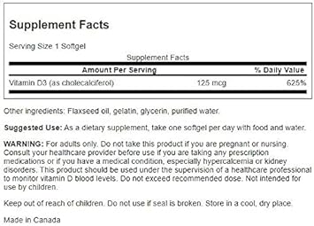 Swanson Vitamin D-3 5000 Iu Bone Health Immune Support Healthy Muscle Function D3 Supplement (Cholecalciferol) 125 Mcg 250 Softgels Count