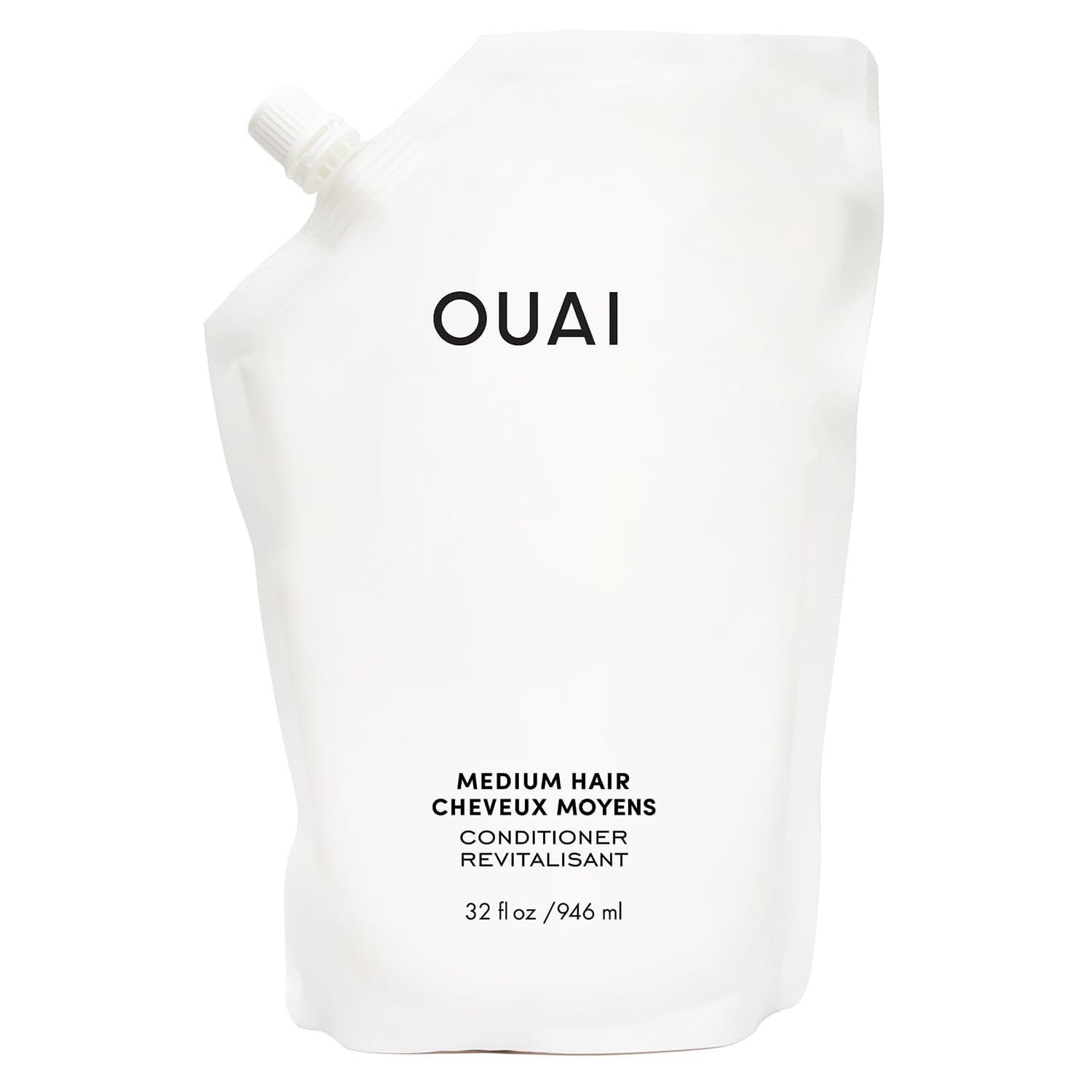 OUAI Medium Conditioner Refill - Hydrating Hair Conditioner with Coconut Oil, Babassu Oil, and Keratin - Strengthens, Repairs and Adds Shine - Paraben and Phthalate Free Hair Care Products - 32 oz