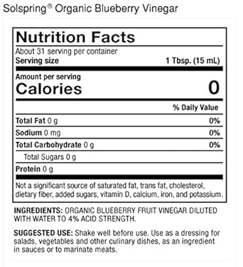 Dr. Mercola Solspring Organic Blueberry Vinegar, 2 Bottle (16 Fl. Oz.), Tart, Full-Bodied Flavor, non GMO, Soy Free, Gluten Free, USDA Organic