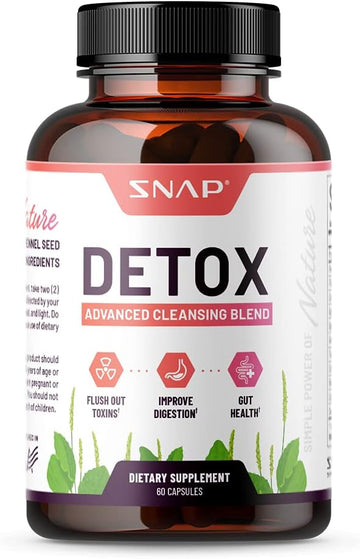 Snap Supplements Detox Cleanse Capsules - Advanced Blend For Full Body Detox & Cleanse, Flush Out Toxins, Improve Digestion & Gut Health, Cleanse And Detox, Licorice & Ginger Root (60 Capsules)