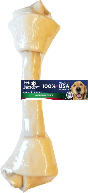 Pet Factory 100% Made In Usa Beefhide 13-15" Knotted Bone Dog Chew Treat - Natural Flavor, 1 Count/1 Pack