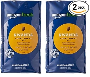 Amazonfresh Direct Trade Rwanda Whole Bean Coffee, Light Roast, 12 Ounce (Pack Of 2)