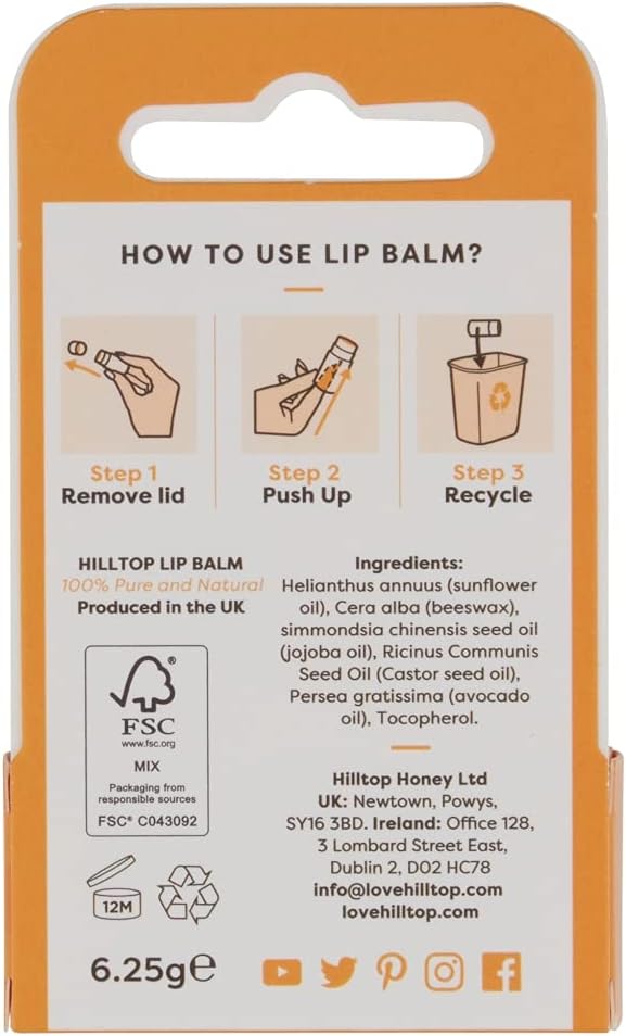 Hilltop Honey - Original Beeswax Lip Balm - Plastic Free - 6.25g : Amazon.co.uk: Beauty